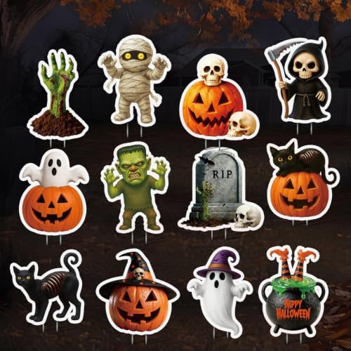 Bencailor 12 Pcs Halloween Yard Decorations Outdoor Pumpkin Ghost Stakes by Bencailor