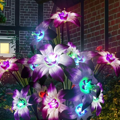 Solar Garden Lights Outdoor - Solar Flowers Lights Outdoor Decorative Waterproof, 40 Hour Coloring Changing Lily Flower Yard Pathway Light Solar Powered, Cemetery Decoration, Backyard Decor, 4pcs by Unknown