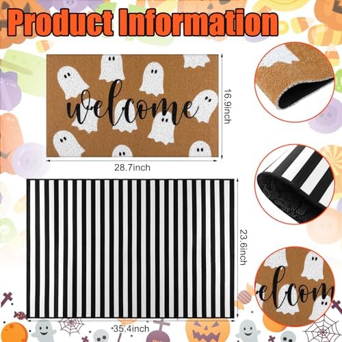 Tinideya 2 Pcs Halloween Door Mat Outdoor Layered Ghost Welcome Mat - Image 2