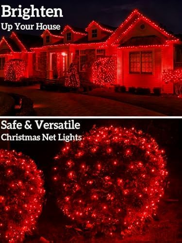 Led Christmas Net Lights for Bushes, 132LED 6FT x 6FT Connectable UL Certified Net Lights for Bushes Tree Shrubs Xmas Trunk Green Wire Christmas Decorations - Image 6