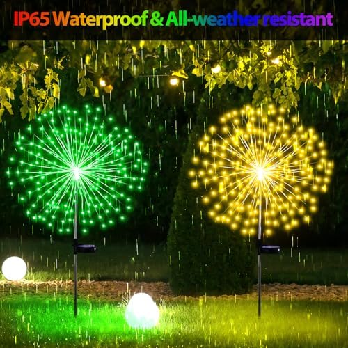 Tujoe 6 Pcs Multicolor Solar Firework Stake Lights 180 LED 8 Modes Solar - Image 4