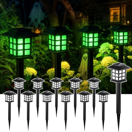GIGALUMI Halloween Solar Lights Outdoor,12ps Green Halloween Decorations. by GIGALUMI