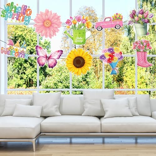 Yaomiao 2 Sets Spring Flower Party Decorations Floral Porch Sign Welcome Spring Door Porch Banner Hanging Decoration Outdoor Indoor Wall Hanging Decor Party Supplies - Image 6