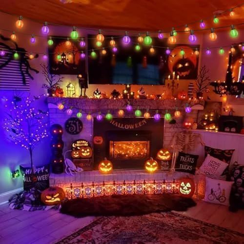 LAMPHOME Globe Outdoor Halloween String Lights,2 Pack 26FT Patio Lights with 12+1 Edison Shatterproof Bulbs, Connectable Dimmable Waterproof for Backyard Porch Halloween Decor, Orange Green Purple - Image 5