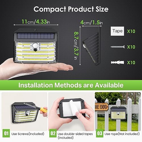 CLAONER Solar Lights Outdoor [ /126 LED], Wireless Motion Sensor Lights, IP65 Waterproof Security Lights 3 Modes, 270° Lighting Angle, Ultra-Bright Wall Lights for Deck Patio Fence Garage - Image 4