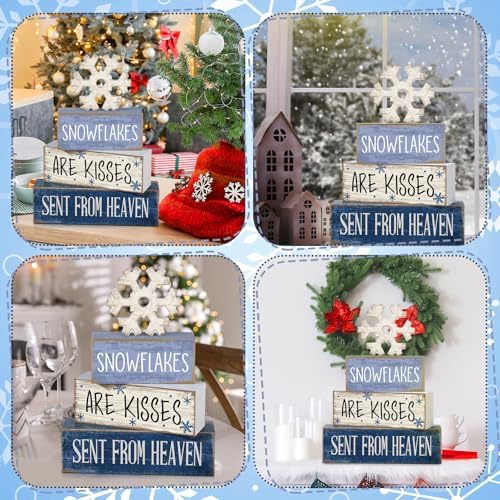 Lineshading 4 Pcs Christmas Snowflake Table Decor, Winter Wood Sign Home - Image 4