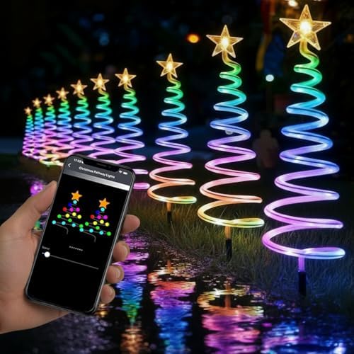 10 Pack Christmas Pathway Lights Outdoor with RGBW DIY Modes, APP Control Spiral Lighted Xmas Tree Path Lights with Scene Modes, Schedule & Music, Christmas Yard Decorations Outdoor Waterproof by Innonly