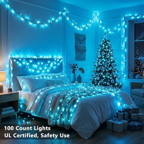 BrizLabs Teal Christmas Lights Outdoor 100 Count 19.7ft Incandescent Lights - Image 4