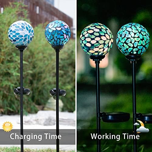 VCUTEKA Decorative Solar Garden Lights, 3.5" Mosaic Globe Stake 2 Pack - Image 3