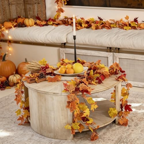 CQURE 8 Pack Fall Leaf Garland, Total 47.2Ft Artificial Fall Maple Leaves Autumn Vines Garland Thanksgiving Decor for Home Fireplace Party - Image 7