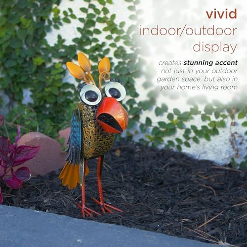 Alpine Corporation 12" Tall Outdoor Metal Wide-Eyed Bird Standing Yard Statue Decoration, Multicolor - Image 3