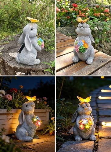 Brightown-Solar-Rabbit-Garden-Decor-Statue with 6 LED Lights, Hand-Painted Resin, IP65 Waterproof Outdoor Decor for Patio, Lawn & Yard Decorations, Unique Mothers Day Gifts for Mom Women - Image 2