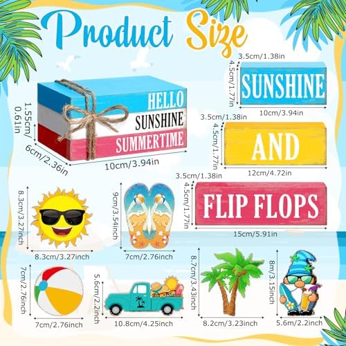 Vercraft 11 Pcs Summer Decorations Set Sunshine Tiered Tray Decor Hello Sweet Summer Wooden Blocks Flip Flops Coconut Tree Centerpiece for Home Office Decorations - Image 4