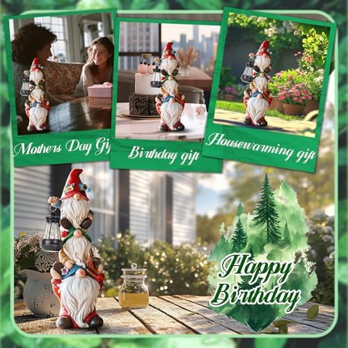 twinbling 12 in Garden Gnome Statue with Solar Lights Birthday Gift for Mom Woman Grandma Garden Sculptures Funny Triple Gnome Outdoor Patio Lawn Yard Balcony Home Decor - Image 2