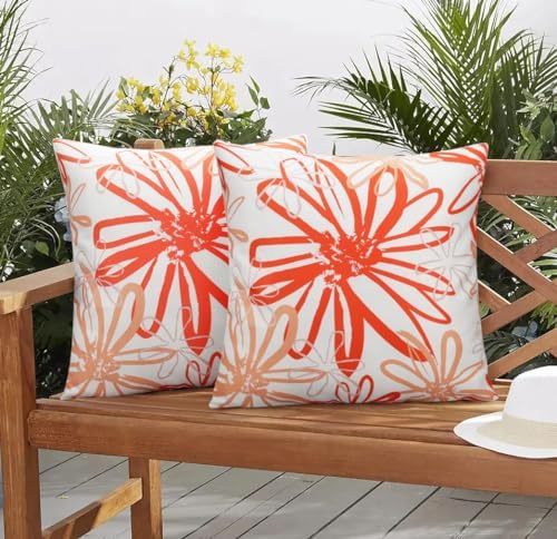 Pyonic Outdoor Waterproof Pillow Covers Pack of 2 Dahlia Water Resistant Decorative Outdoor Pillow Covers 18x18 inch Square Patio Pillows for Funiture Garden,Orange by PyonicThrowPillowCovers