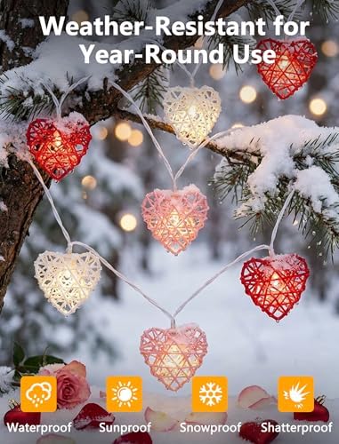 Red Pink and White Heart Shape String Lights, 8.5Ft Valentine's Day Decorations Lights with 10 LED Heart Light Bulbs, Hanging Window Fairy Lights for Indooe Outdoor Wedding Anniversary Valentine Decor - Image 3