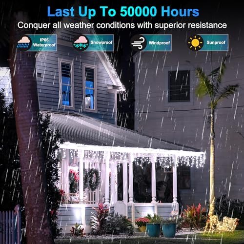 612 LED 60FT Christmas Icicle Lights, 136 Drops, 12 Modes, Cool White - Image 3