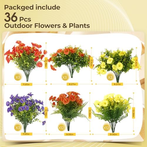 Artificial Morning Glory UV Resistant Outside 36 pcs 4 Colors Garden Artificial Flowers Outdoors, Realistic Faux Silk Morning Glory Fake Morning Glory Plants for Porch Planters Window Wedding Decor - Image 4
