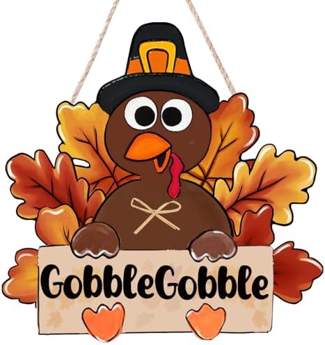 Thanksgiving Turkey Wooden Sign Thanksgiving Door Decorations Thanks Wreath for Front Door Sign Thankful Blessed Grateful Sign Hanging for Fall Autumn Harvest Decor by Unknown