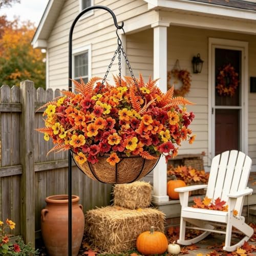2 Set Artificial Flowers Hanging Basket Outdoor Fall Flower for Autumn - Image 6