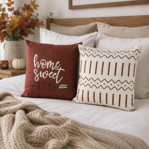 YCOLL Rust Linen Pillow Covers 18x18 Set of 4, Home Sweet Home Farmhouse Throw Pillow Covers, Holiday Decorative Cushion Covers for Sofa Couch Bed, Autumn Rustic Fall Decor - Image 4