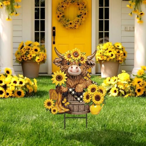 Amyhill Highland Cow Sunflower Metal Garden Stakes Yard Sign Decoration - Image 5