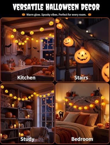 Halloween Pumpkin String Lights, 8.5FT 10 Orange Pumpkins Outdoor Decor - Image 5