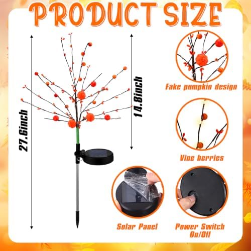 Copkim 2 Pcs Fall Pumpkin Solar Lights Waterproof Stake Lights Decorative Garden Firefly Outdoor Light for Lawn Trails Landscaped Yards Pathway Porches and Patio Decorations - Image 2