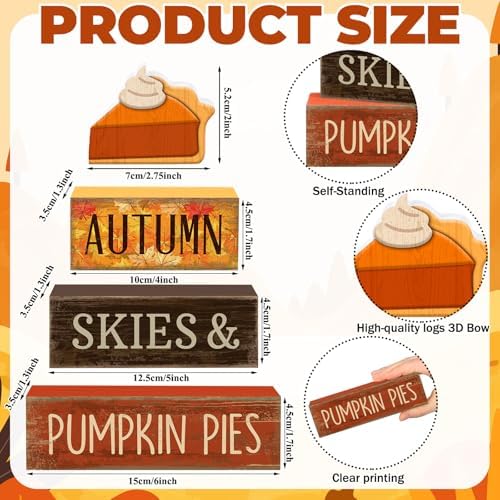 Lineshading 3 Pcs Fall Table Decor, Pumpkin Pie Wood Block Sign Home Tray - Image 4