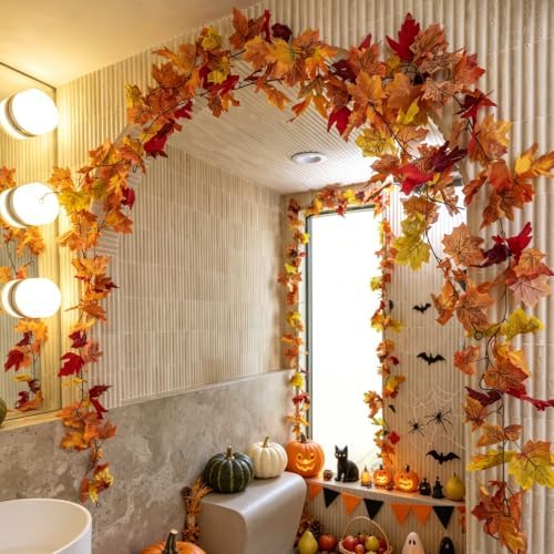 CQURE 7 Pack Fall Leaf Garland, Total 41.3Ft Artificial Fall Vines Autumn Garland Fall Maple Leaves Thanksgiving Decor for Home Wedding Fireplace Christmas - Image 3