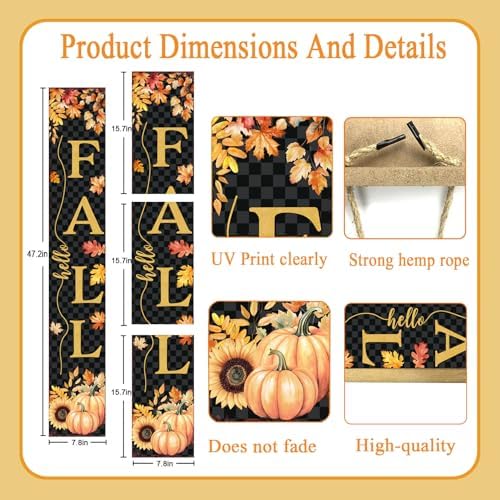 Farmhouse Autumn Wooden Welcome Sign Stand for Front Door, 47" Rustic Large Fall Welcome Porch Sign Wall Hanging for Thanksgiving, Vertical Tall Porch Leaner Decor for Outdoor Patio Garden - Image 2