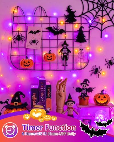 4Pack 60LED Fairy Lights Battery Operated Orange and Purple Halloween Decor - Image 3