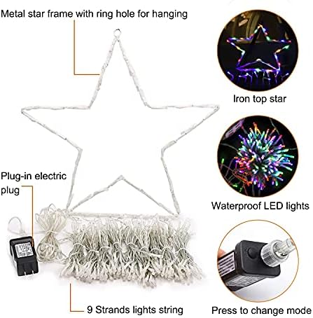 Christmas Decoration Lights, Outdoor Christmas String Lights 320 LED 11.5Ft Waterfall Tree Light with Big Star Topper Waterproof 8 Light Modes for Xmas New Year Holiday Yard Outdoor Indoor Decor - Image 7