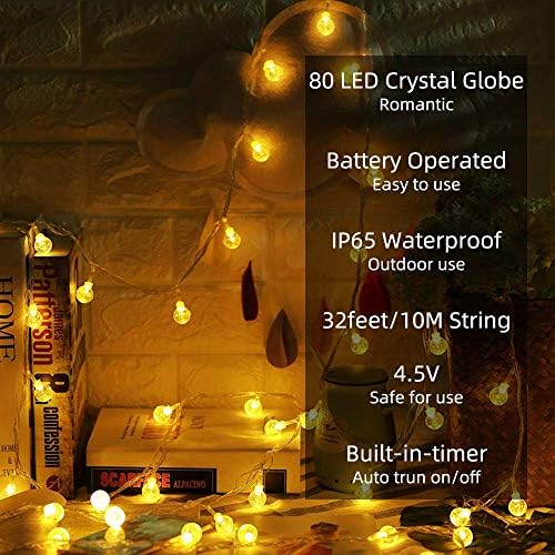Metaku Globe Fairy Lights Battery Operated 33ft 80LED String Lights with Remote Waterproof Indoor Outdoor Hanging Decorative Christmas Lights for Home Party Patio Garden Wedding (Pack of 3) - Image 2