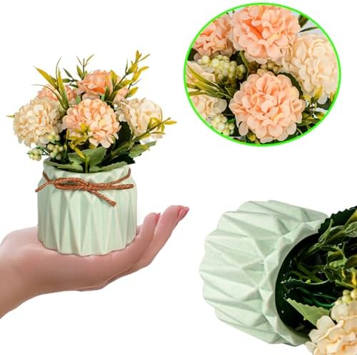 Artificial Flower Plants – Mini Fake Hydrangea Flowers in Pot for Home Decor Party Wedding Office Patio Table Desk Decoration, Set of 4, Size: 3.3''(Diameter) x 5.5''(Tall) - Image 3