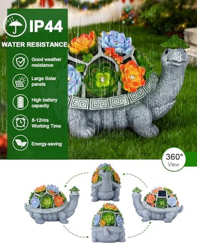 11.1 Inch Large Solar Garden Decor Turtle Statues Lights with Succulent - Image 3