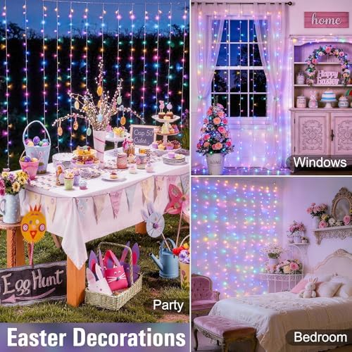 JMEXSUSS 300LED Curtain Lights for Easter Decor, 9.8x9.8ft, Pastel - Image 4