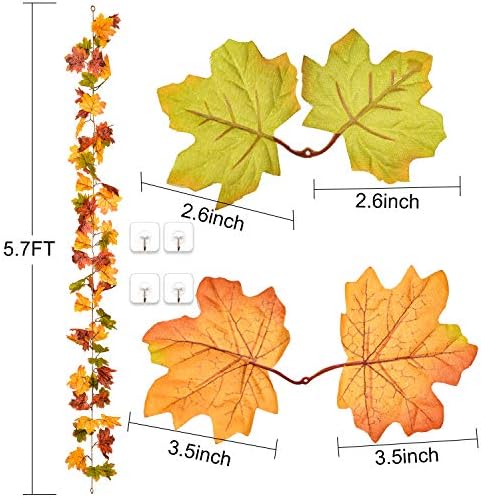 DearHouse 2 Pack Fall Garland Maple Leaf, 5.9Ft/Piece Hanging Vine Garland Artificial Autumn Foliage Garland Thanksgiving Decor for Home Wedding Fireplace Party Christmas (Green) - Image 3