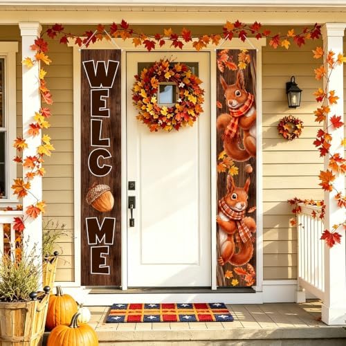 Fall Welcome Banner Porch Sign Fall Squirrel Door Outdoor Decor - Image 4