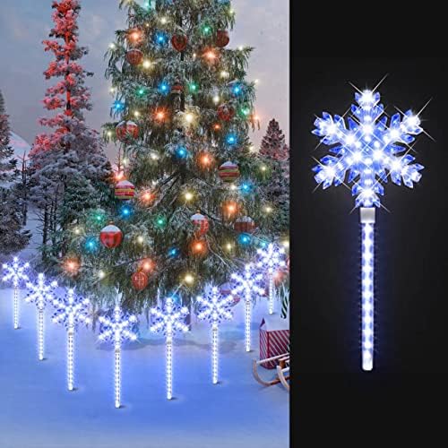 XMASLAMD 17" 568LED Christmas Snowflake Pathway Lights Outdoor,4 Pack Christmas Garden Decoration Light with Flowing Display Effect,Waterproof Lights for Yard Lawn,Walkways（White and Blue） - Image 2