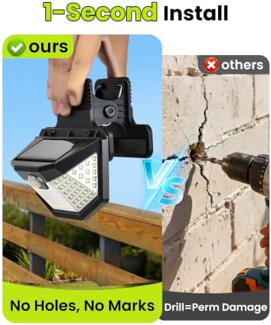 Clip on Solar Lights Outdoor with Motion Sensor, 800LM & 270° Wide Angle Solar Fence Lights Outdoor Waterproof with 115 LEDs, 3 Modes & Portable Security Lights for Chain Link Patio Deck Yard (1Pack) - Image 4