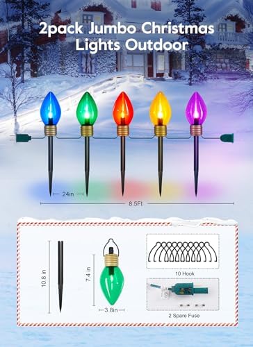 Jumbo C9 Christmas Pathway Lights Outdoor, 2 Pack Total 17 Feet 10 LED - Image 4