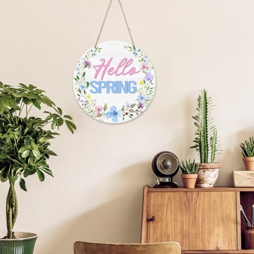 Hello Spring Door Sign, Flowers Welcome Wood Hanging Decor, Floral Farmhouse Porch Front Door Outside Decorations -013 - Image 3