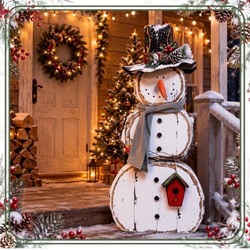 Christmas Snowman Wooden Porch Sign, 35" H Standing Porch Outdoor Decor - Image 2