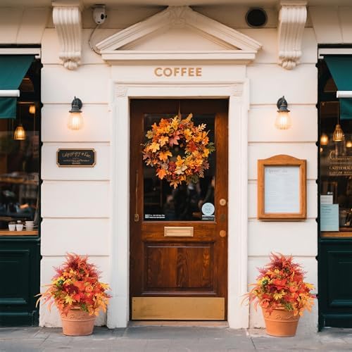 Artificial Fall Flowers for Outdoors – 2PCS 20" Pumpkin & Maple Leaf Potted Plants, Autumn Decorations for Thanksgiving, Halloween & Home Gifts - Image 2