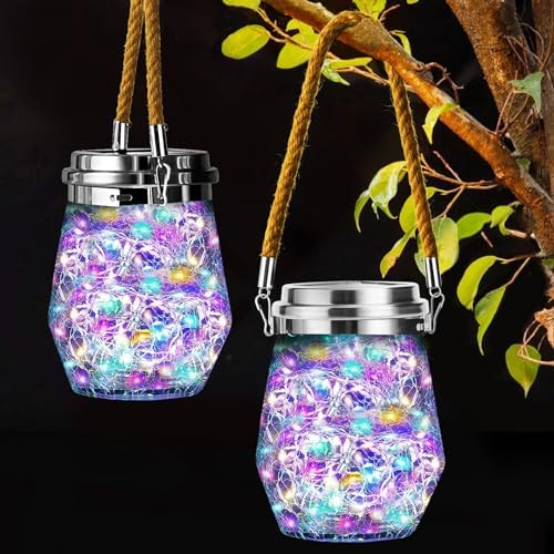 Solar Lantern, Hanging Solar Lights Outdoor Waterproof 2 Pack, Upgraded 60 LED Lanterns Decorative Outdoor, Garden Decor for Patio Path Backyard Christmas Halloween, Multicolor by Keevvon