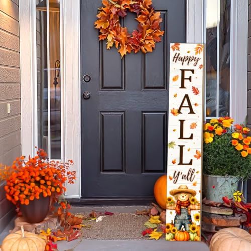 Fall Welcome Sign for Front Door, 47'' Brown Wooden Porch Sign Large Warm Greeting Door Sign Farmhouse Vertical Porch Sign Rustic Standing Welcome Yard Signs for Patio Outdoor Indoor Garden - Image 2