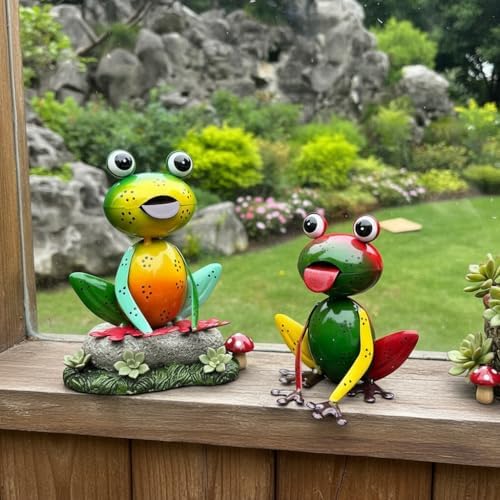Metal Garden Decor for Outside Set of 2 Cute Small Frogs - OutdoorGarden Sculptures & Statues, Patio Lawn Backyard Fence Porch Decor, Metal Yard Art Ornaments, Garden Gifts for Mom Women Grandma - Image 2