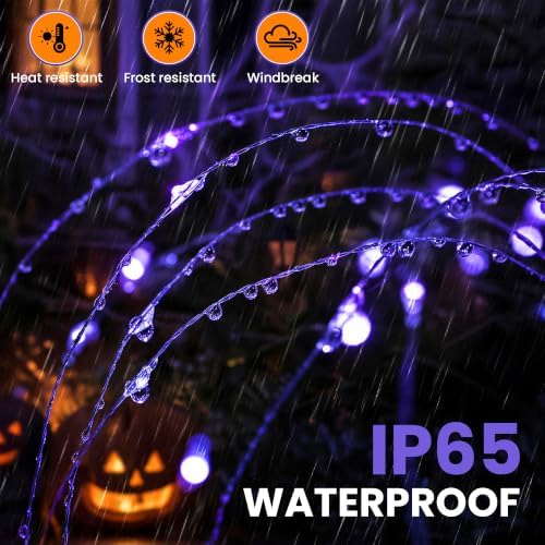 GIGALUMI 4 Pack Solar Firework Lights Outdoor, Halloween Decor, Purple - Image 6