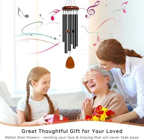 Bursvik 29" Aluminum Wind Chimes for Outside (Black), Patio Zen Decor Gift - Image 2